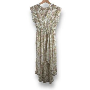 Free People Women's S Lady Of Avalon Floral Ruffle‎ Duster Beige Pink Semi Sheer